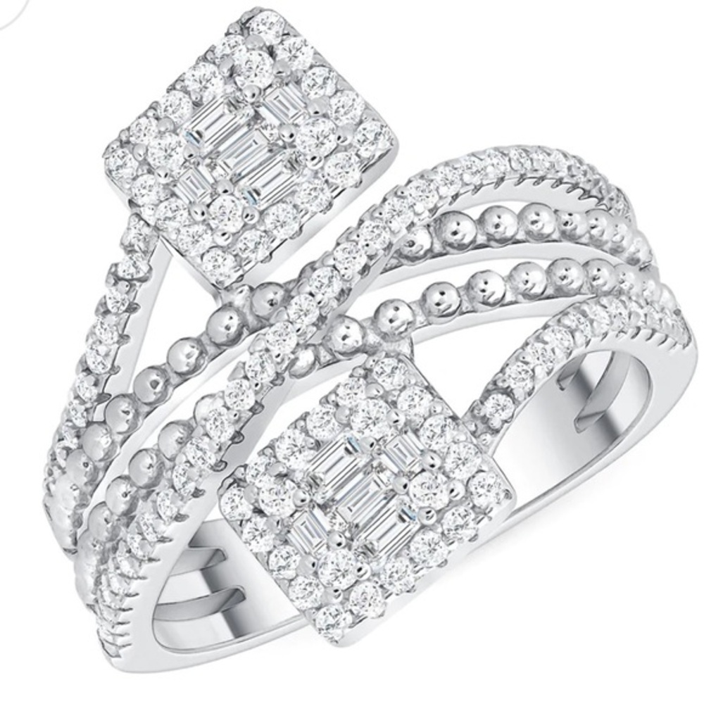 Sterling Silver Double Stone Engagement Ring sizes 6 7 8 9 10 11